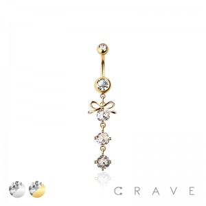 316L SURGICAL STEEL CZ RIBBON ROUND CZ CASCADE DANGLE ROUND CZ BELLY BUTTON NAVEL RING 